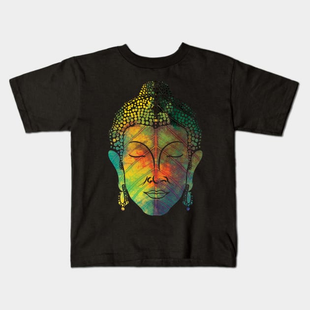 Buddha on pipal leaf Kids T-Shirt by swarna artz